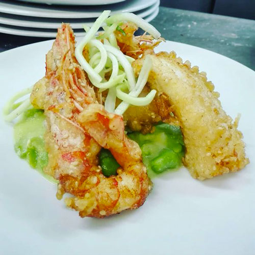 Frittura di Baccalà e Gamberoni in Tempura